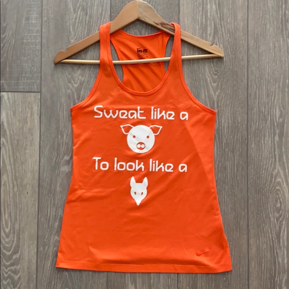 NIKE Dry Fit Orange Graphic Print Active Tank Top